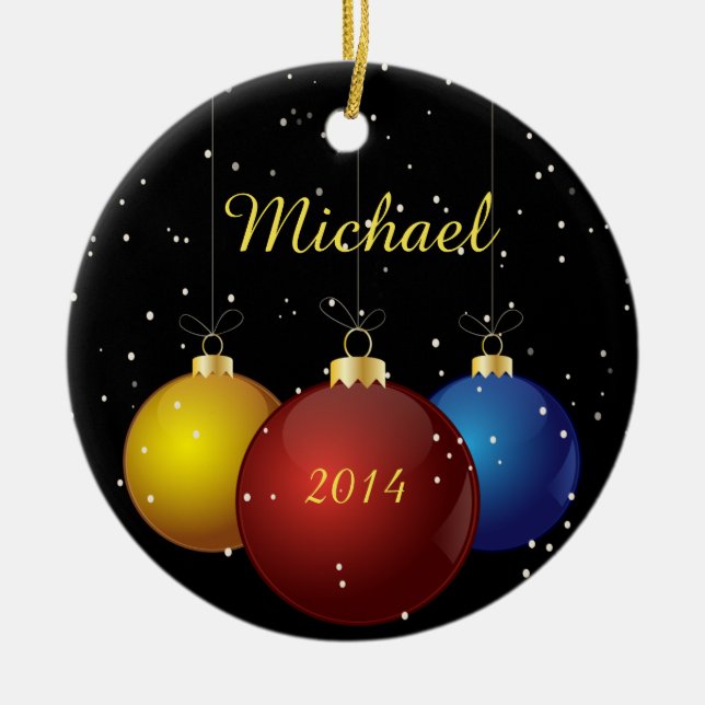 Nombre y fecha Ornamento de Navidad personalizado (Frente)