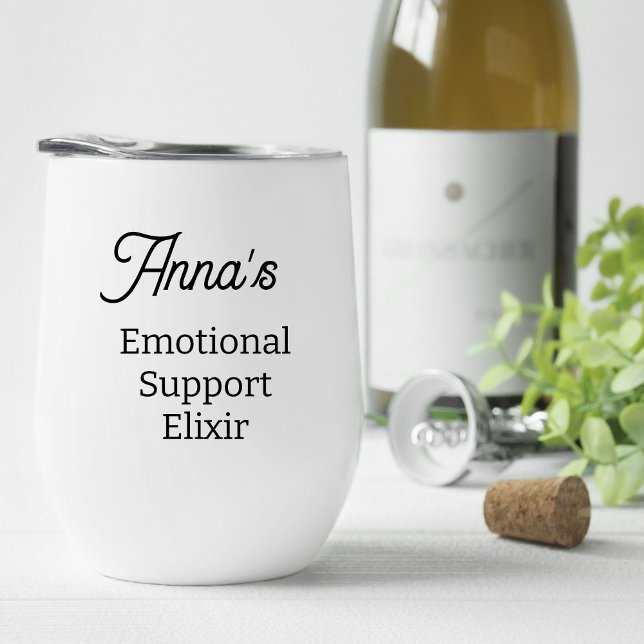 Nombre y foto del vaso de vino térmico (Emotional Support Wine Tumbler)