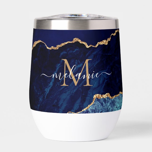 Nombre y letra personalizados de mármol azul marin (Frente)