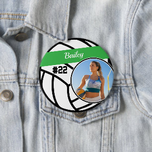 Nombre y número de voleibol en botón de foto verde
