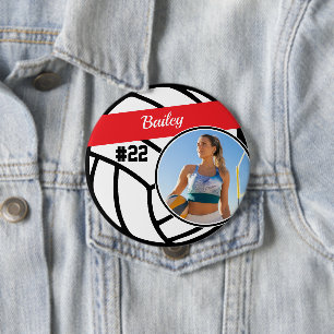 Nombre y número del pin de voleibol Foto Botón Roj