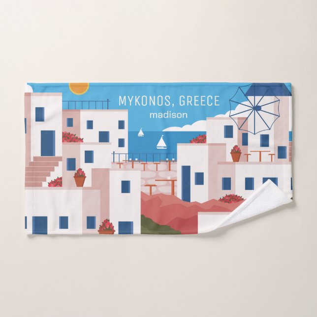 Nombre y texto personalizados Mykonos Grecia (Toalla de mano)