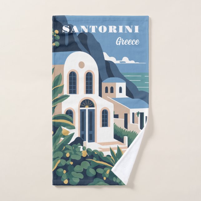Nombre y texto personalizados Santorini Grecia (Toalla de mano)
