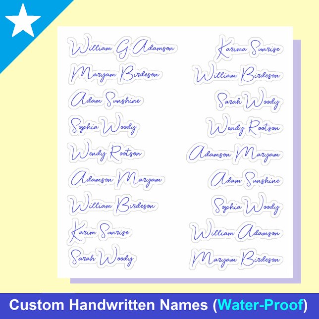 Nombres completos modernos 18 | Pegatinas de letra (blue Names modern Monoline Calligraphy Script Stickers)