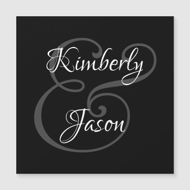 Nombres de él y ella con letra script en blanco y  (Anverso)