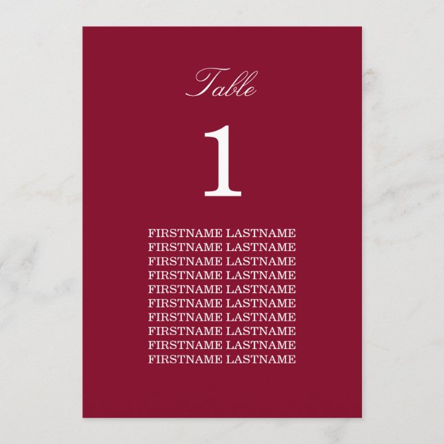 Nombres de invitados Tarjeta de mesa roja de Borgo (Anverso)