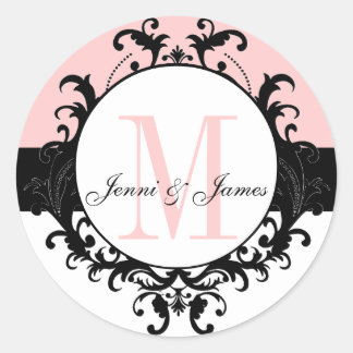 Nombres de monograma boda Damask Etiqueta blanca r