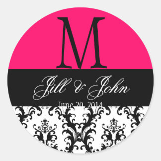 Nombres de monograma boda Damask Sello rosado cali