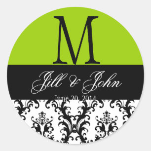 Nombres de monograma de boda Damask Sello verde de