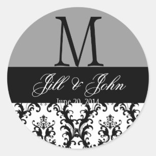 Nombres de monograma de boda Sello gris de Damasco