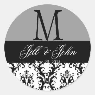 Nombres de monograma de boda Sello gris de Damasco