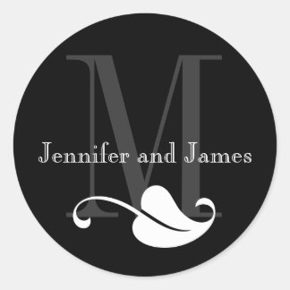 Nombres de monogramas en blanco y negro Etiquetas