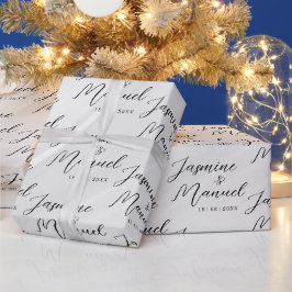 Nombres de Pareja Papel de Regalo Blanco Boda