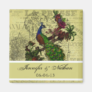 Nombres de pavo real y vintage e imán de fecha