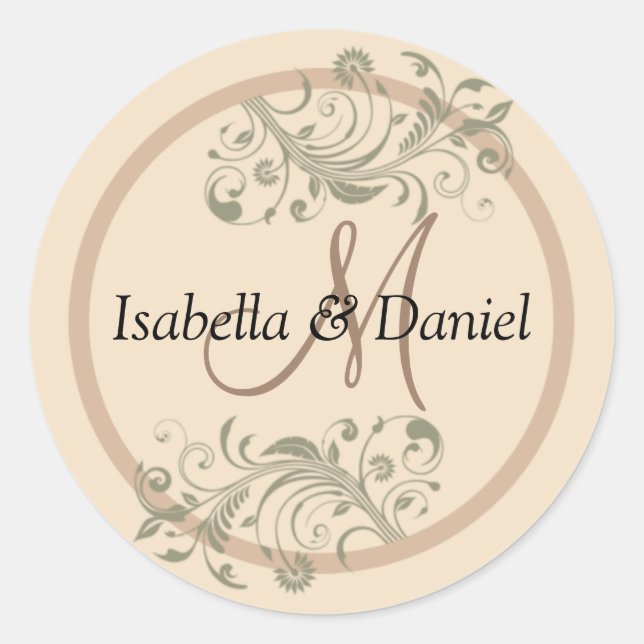 Nombres de Pegatinas de regalo de Boda Monogram Br (Anverso)