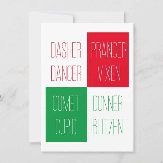 NOMBRES DE RENO Tarjeta plana de Navidad 4.25x6.25 (Anverso)