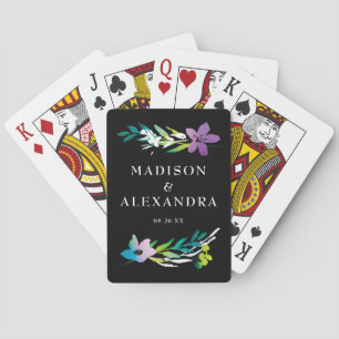 Nombres florales brillantes y cartas de juego de f