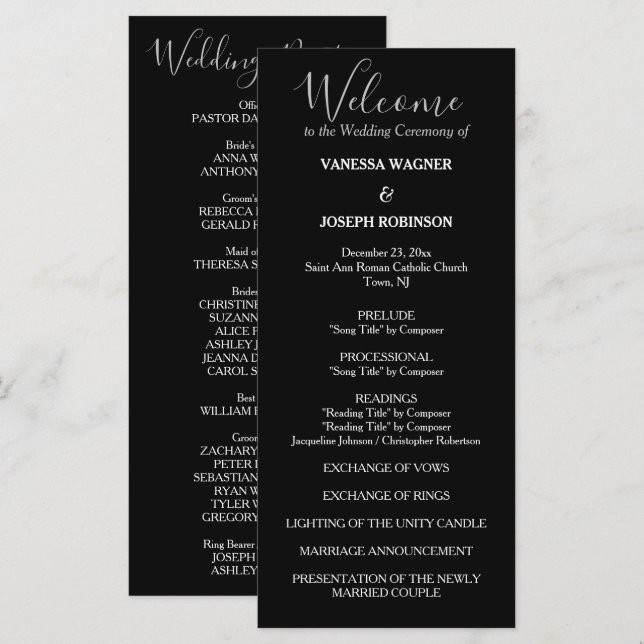 Nombres formales del programa de la boda blanca ne (Anverso / Reverso)
