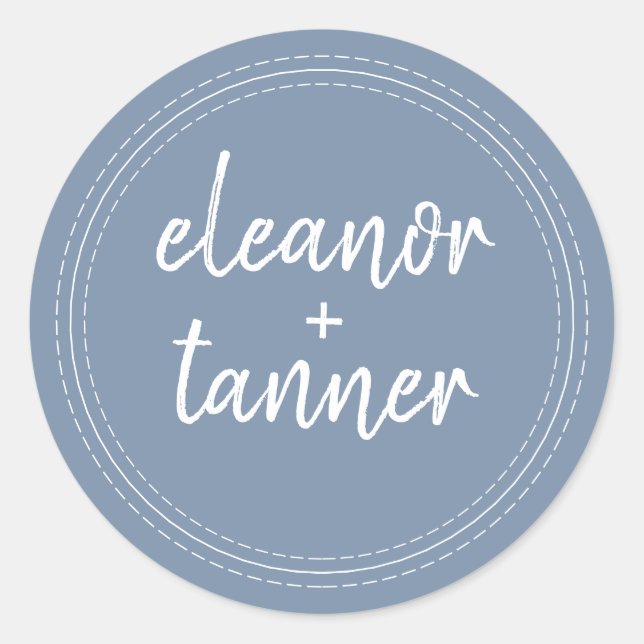 Nombres modernos Denim Sello para sobres Boda azul (Anverso)