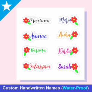 Nombres y flores manuscritos: pegatinas impermeabl