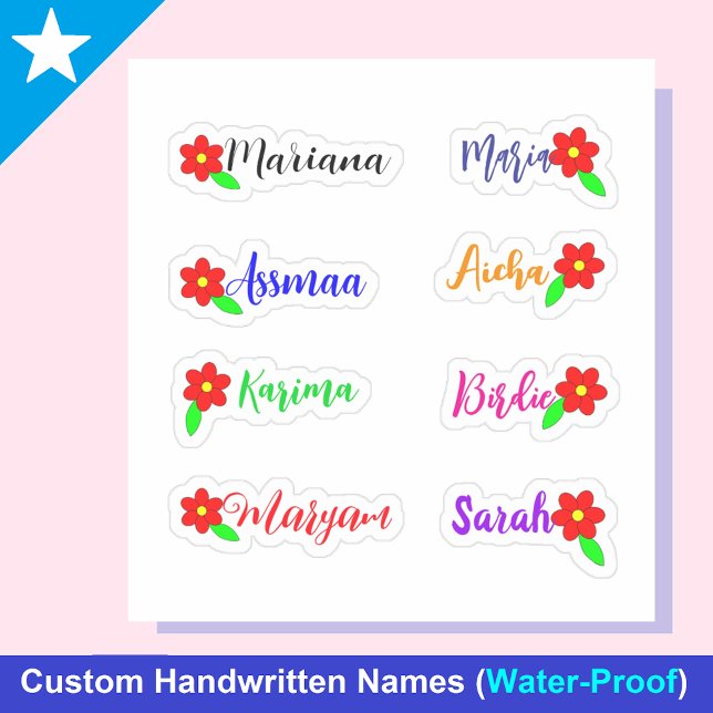 Nombres y flores manuscritos: pegatinas impermeabl (Personalized floral Stickers for Girls)