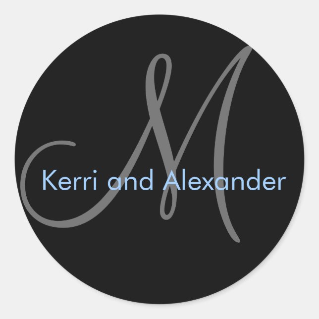 Nombres y Pegatina de monograma inicial negro y az (Anverso)