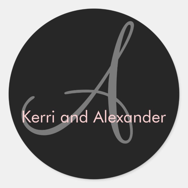 Nombres y Pegatina de monograma inicial negro y ro (Anverso)