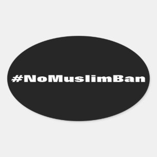#NoMuslimBan, texto blanco sobre pegatinas negros