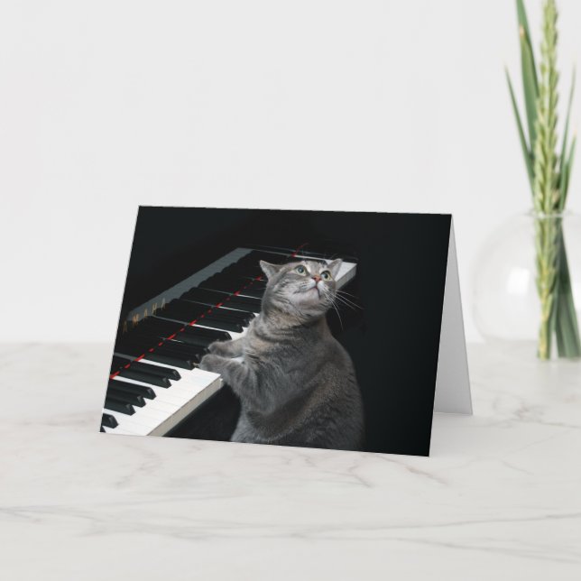 Nora The Piano Cat - Tarjeta plegada en blanco - E (Anverso)