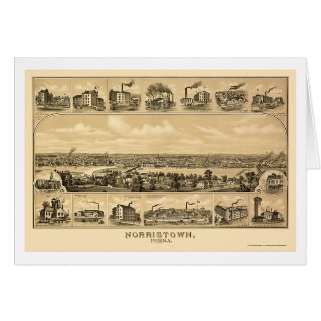 Norristown, mapa panorámico del PA - 1881 (Anverso (Horizontal))