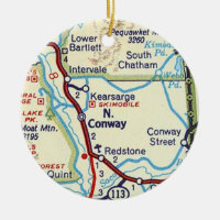 North Conway, NH Mapa de Vintage Ornamento cerámic
