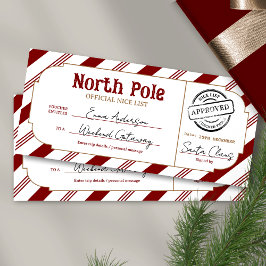North Pole Christmas Gift Voucher Nice List Ticket