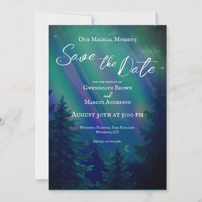 Northern Lights Magical Moment Save the Date (Anverso)