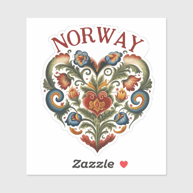 Noruega Rosemaling Folk Art Heart Pegatina (Hoja)