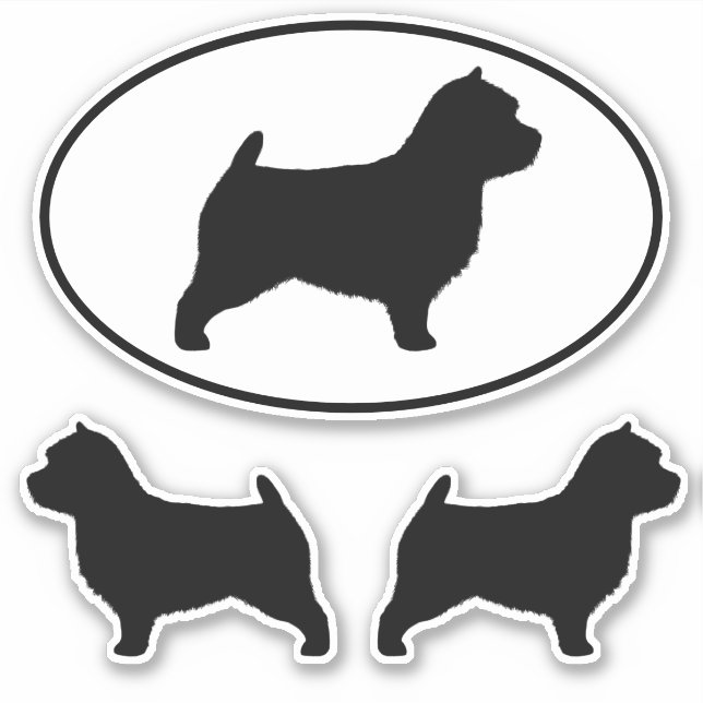 Norwich Terrier Dog Silhouettes Vinyl Pegatina Set (Anverso)