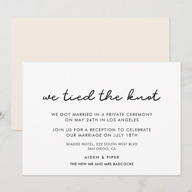 Nos atamos el nudo simple invitación boda (Anverso / Reverso)