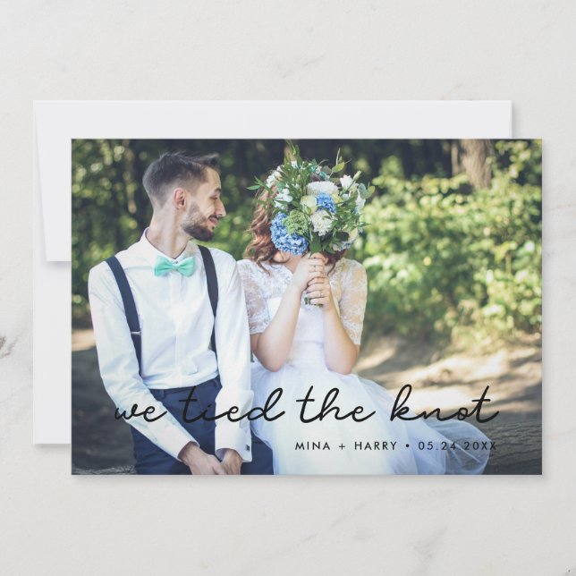 Nos atamos la tarjeta de foto boda simple de nudo (Anverso)
