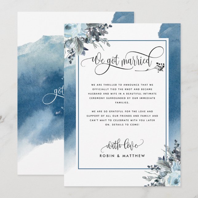 Nos Casamos Anuncio de Boda en Azul (Anverso / Reverso)
