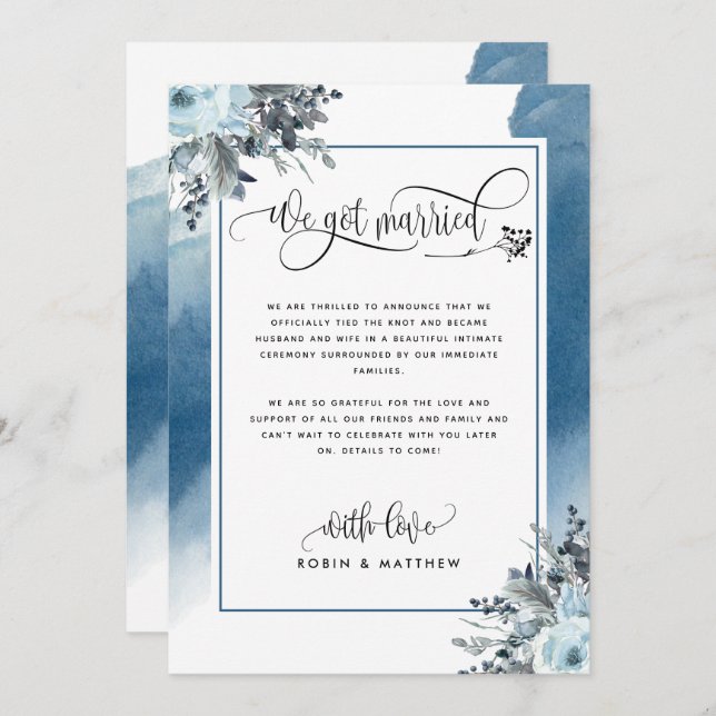 Nos casamos con Invitación Boda en azul (Anverso / Reverso)