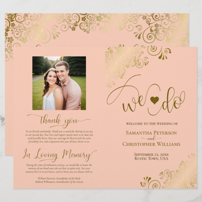 ¡Nos Casamos! Programa de Boda Coral Melocotón y O (Anverso / Reverso)