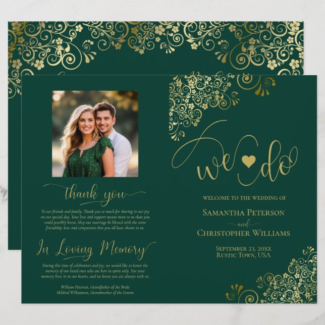 ¡Nos Casamos! Programa de Boda DIY Plegable Esmera (Anverso / Reverso)