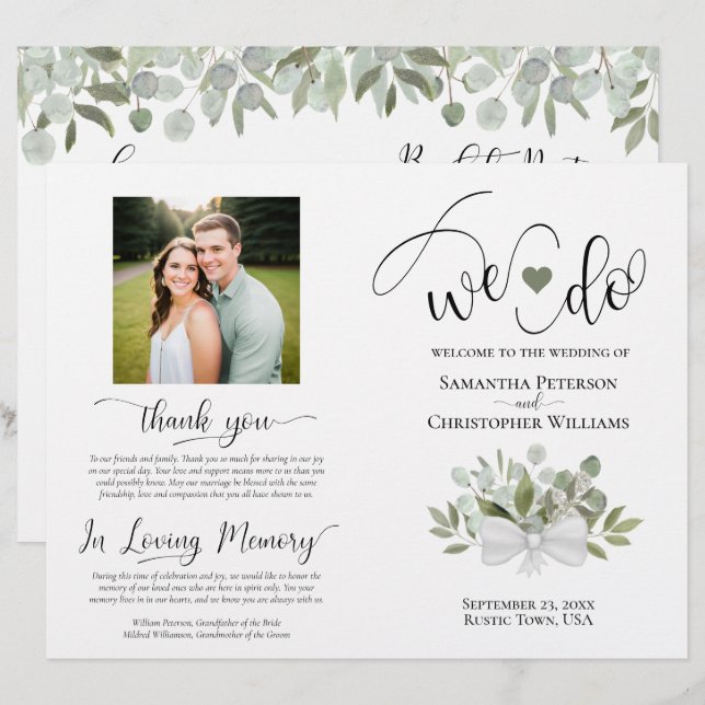 ¡Nos Casamos! Programa de Boda Elegante de Eucalip (Anverso / Reverso)