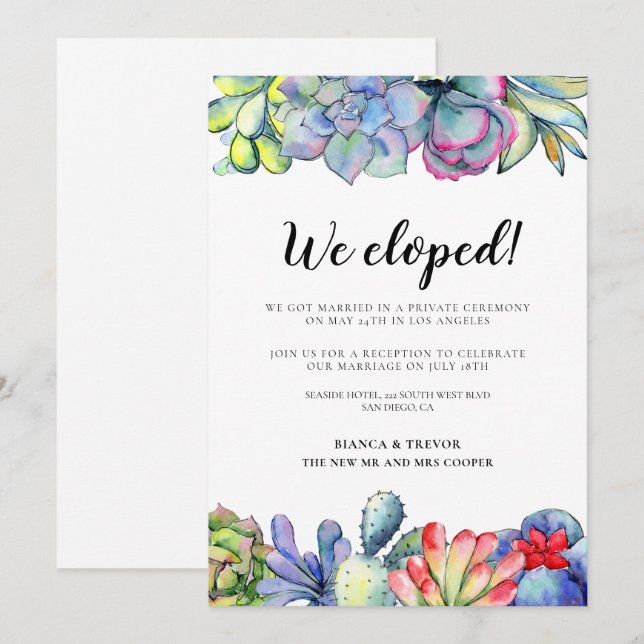 ¡Nos escapamos! Anuncio de boda de cactus suculent (Anverso / Reverso)
