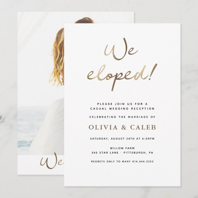 ¡Nos escapamos! Invitación a la recepción de boda (Anverso / Reverso)