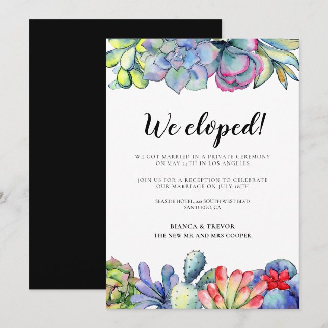 ¡Nos fugamos! Invitación boda de cactus exitosa (Anverso / Reverso)