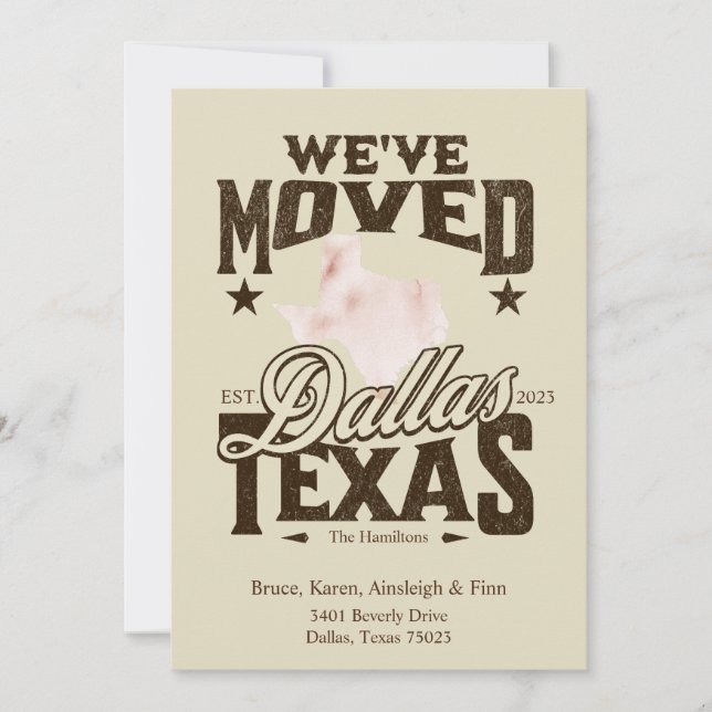 Nos hemos mudado a la Invitación de Dallas Texas (Anverso)