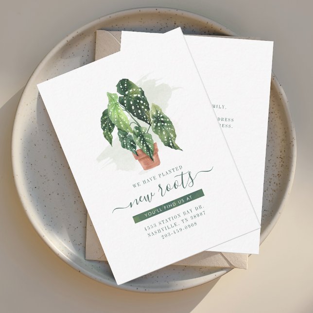 Nos hemos Mudado Anuncio de Mudanza de Acuarela (New Roots We've Moved Script Family Moving Announcement)