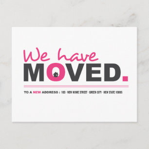 Nos hemos mudado Anuncio de tarjeta postal de Pink
