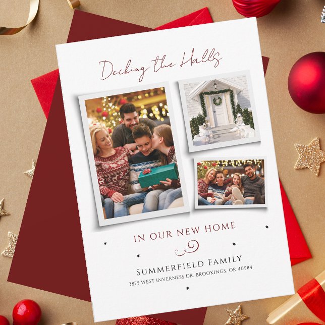 Nos hemos mudado de fotos familiares de Navidades  (Festive Family Photo Collage Change of Address Christmas Holidays Moving Announcement)