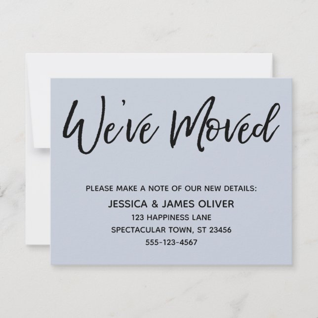 "Nos hemos mudado" moderna tarjeta azul turbia de  (Anverso)